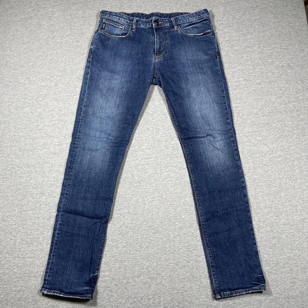 Armani Jeans Mens 32 (32x30) Blue Medium Wash Skinny Extra-Slim Stretch Logo